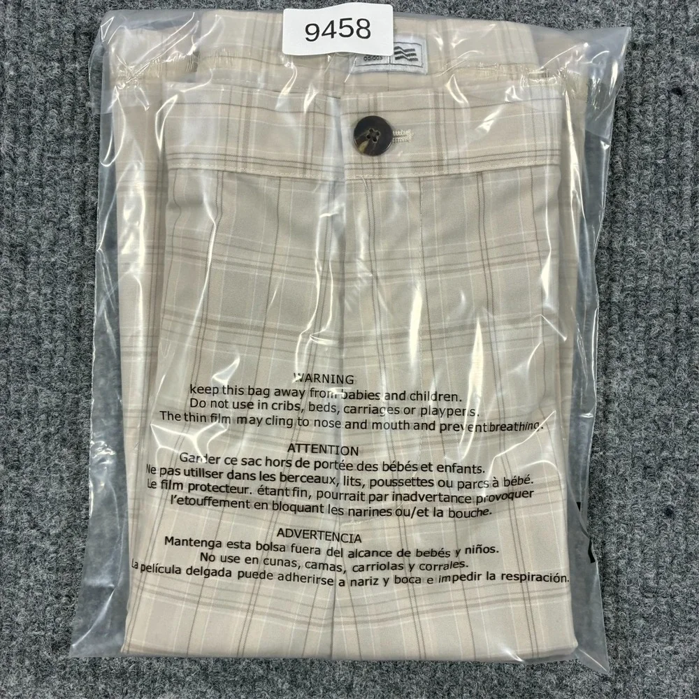 Adidas Mens Chino Shorts Size 38 Beige Plaid Flat Front High Rise Outdoor